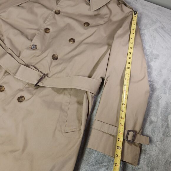 London Fog Trench Coat Mens 46R Khaki Belted Double Breasted Button Vtg USA Made - Picture 11 of 16